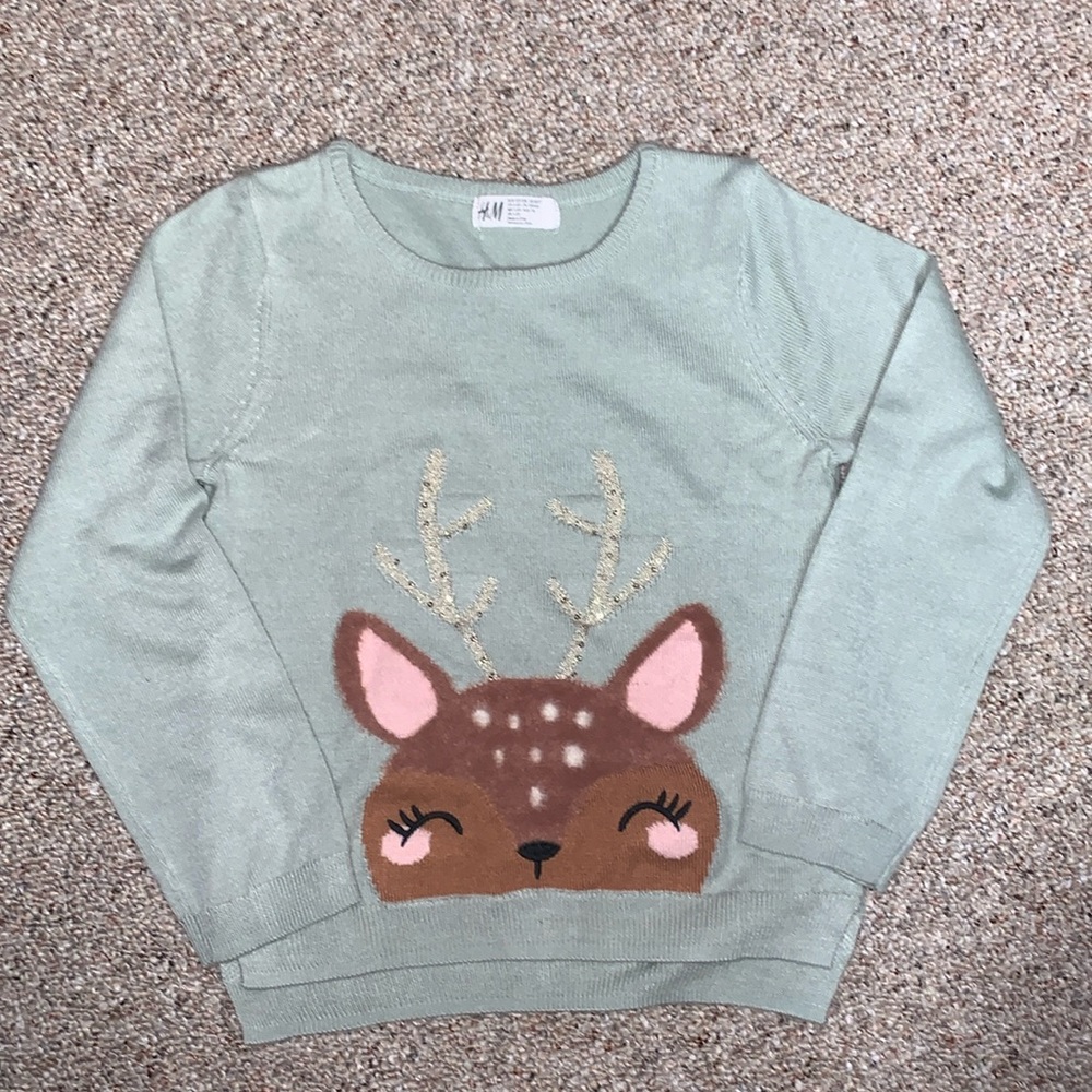 Girls Reindeer Sweater With Sparkly Antlers